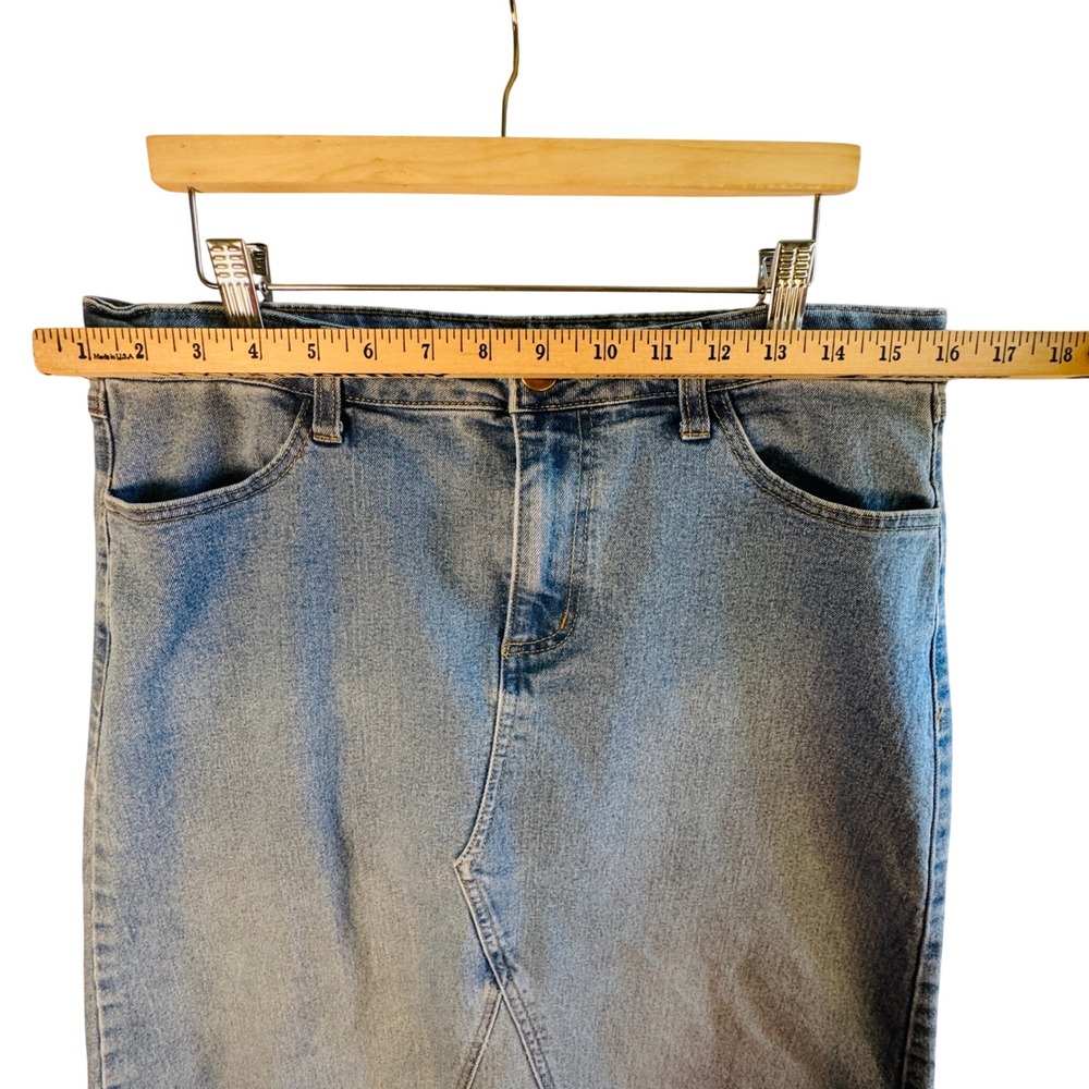 Denim Midi Skirt Medium Wash Blue Cotton Stretch Sz 14 Coastal Y2K 90s Western - Picture 6 of 7
